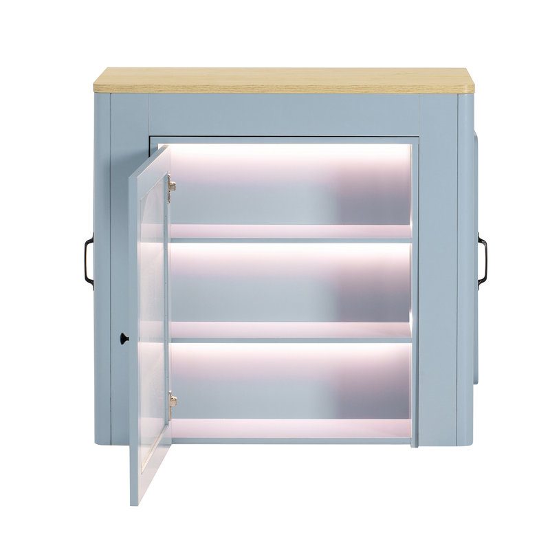 Îlot de cuisine 59 po avec table de salle à manger et support de rangement extensible, Bleu