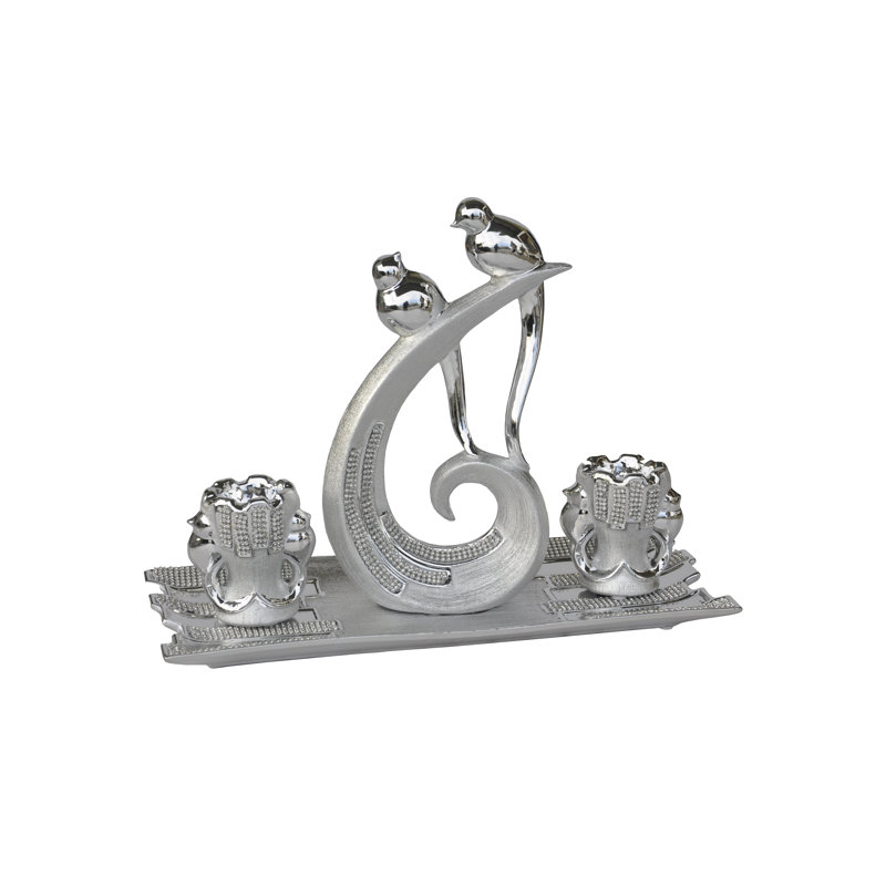 4 Piece Concrete / Cement Candelabra Set with Candle Included, Silver