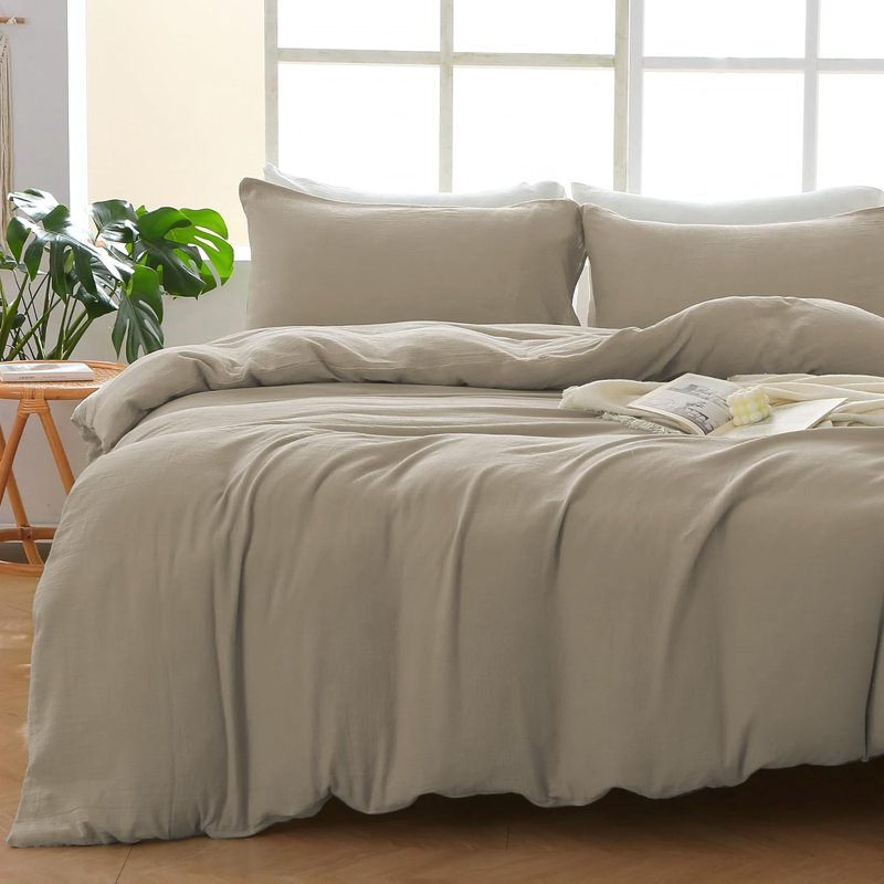 Ensemble de housse de couette en satin de coton, Kaki, Housse de couette très grand et 2 très grandes t