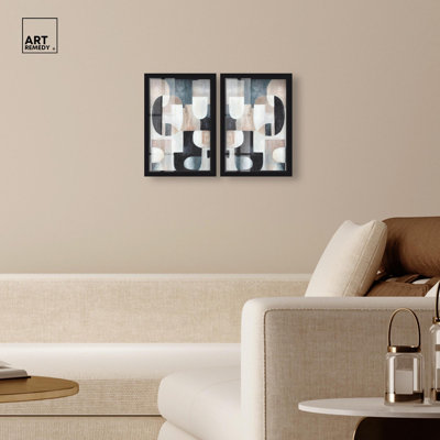 Interwoven Diptych Shadowbox Print Brown Wall Art Set by Art Remedy, Blonde Frame, 36 x 54