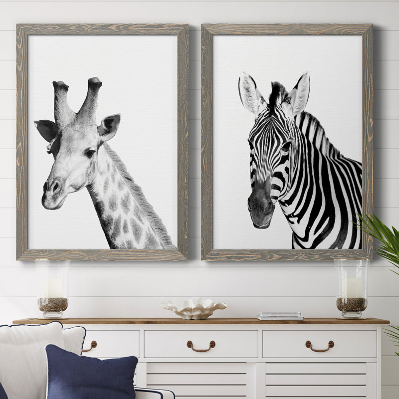 Safari girafe - ensemble de 2 reproductions, Toile avec cadre gris, Pas de tapis, H 37,5 po x l 55 po x P 1,5 po