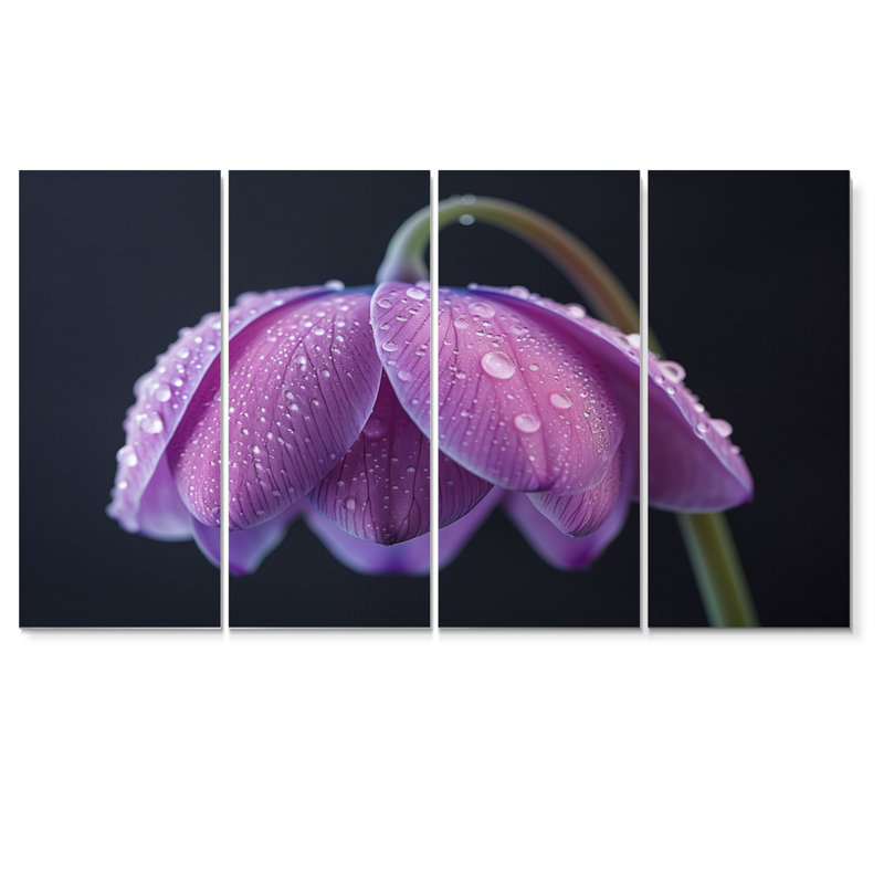 «Black and mauve Snowdrop Flowers At Night II», ensemble d'art sur toile, H 28 po x l 48 po