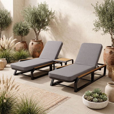 Ensemble de chaise longue d'extérieur réglable avec coussins et table d'appoint