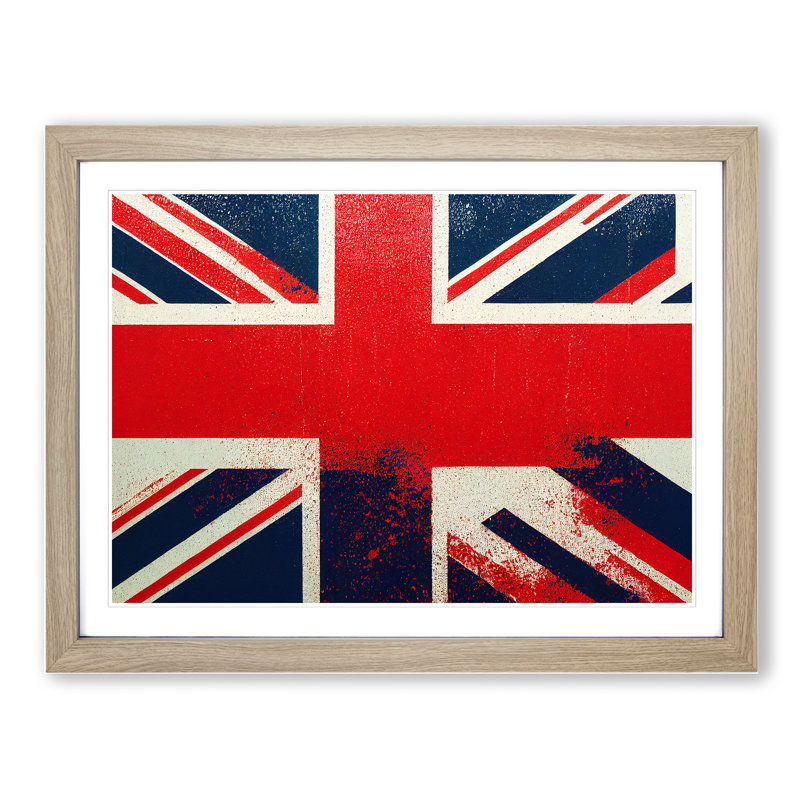 XH1022-9440X Union Jack Flag Vol.3 - Single Picture Frame Painting, 46cm H x 64cm W x 2cm D, Oak