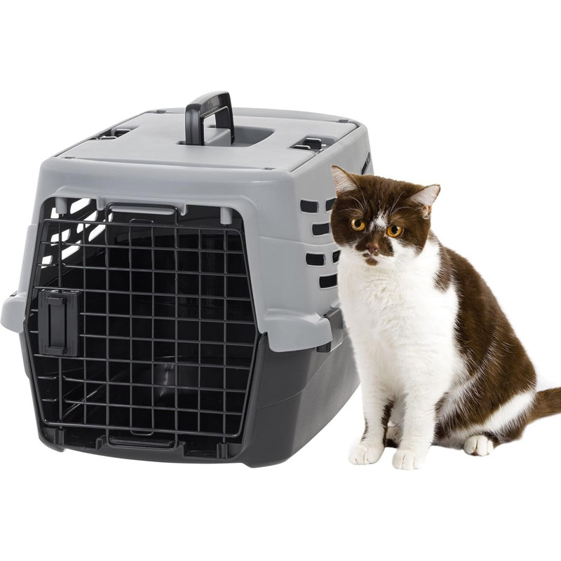  Small Pet Carrier, Dual Opening Cat and Dog 23 Inch Crate, Black/Gray