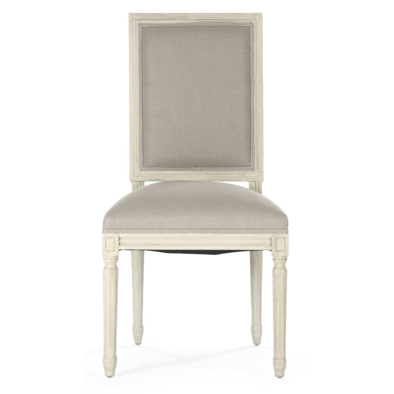 Distressed Ivory Wood Side Chair with Natural Linen and Burlap Upholstery