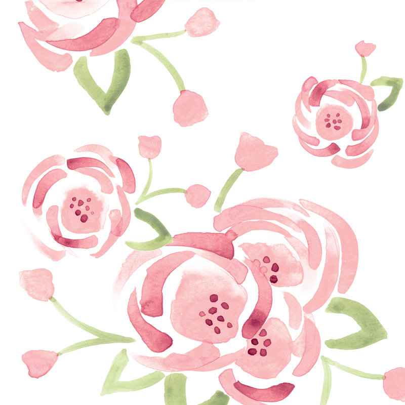 Blush Watercolour Flowers - Wrapped Canvas Painting, 30cm H x 30cm W