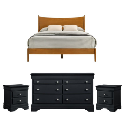 Ensemble de chambre à coucher en bois massif 4 pièces Barvelle