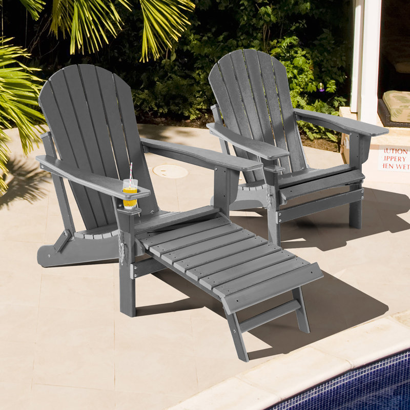 McClellandville Foldable Outdoor Adirondack Chair, Gray