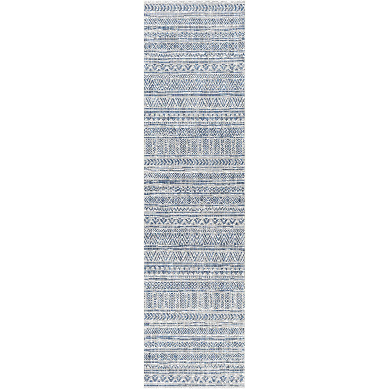 Hongming Machine Woven Denim/Navy/White Indoor/Outdoor Area Rug, Runner 2'7" x 10'
