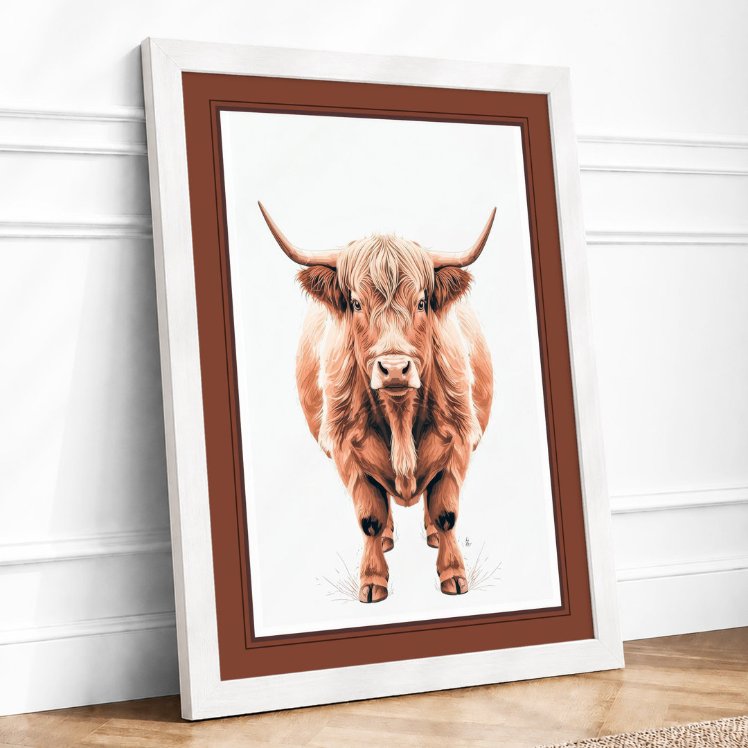 Highland Cattle Portrait Modern - Framed Print