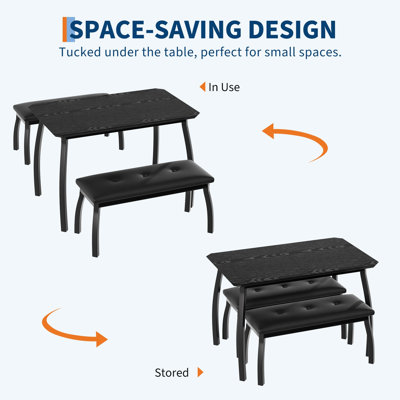 43" Dining Table Set for 4 with Bench & 2 Chairs, Industrial Wooden Dinette Set for Small Spaces