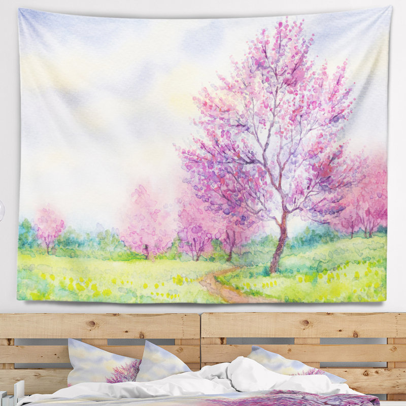 Tapisserie de paysage de printemps pourpre Floral, H 68 po x l 80 po