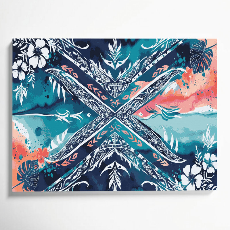 Toile hawaïenne à motif tribal beige sur toile, H 11 po x l 14 po