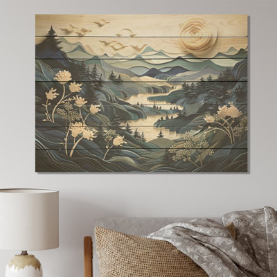 Rivière d'hiver rétro au Japon I - paysage d'hiver sur bois