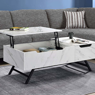 Table basse blanche avec plateau relevable