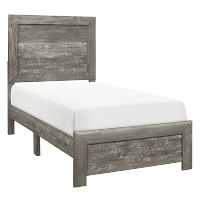Lit simple de style rustique gris en bois, sommier tapissier requis pour la chambre à coucher, tête de lit, rails, nécessaire