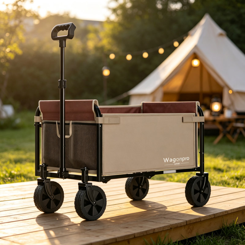 Convertible Folding Camping Wagon Cart, Beige Brown
