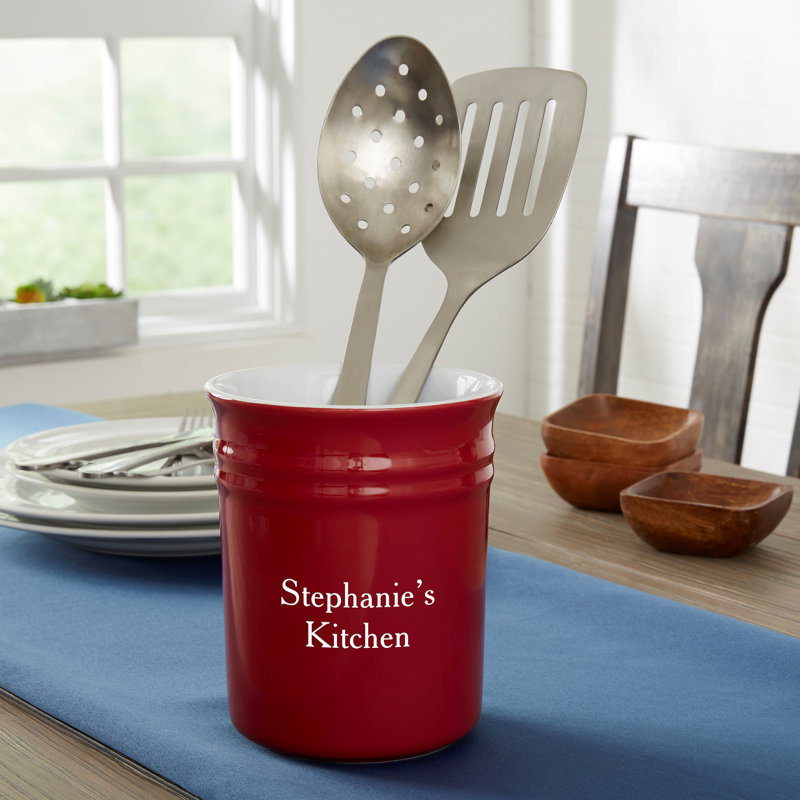 Ceramic / Porcelain Oval Utensil Crock, Red, Yes