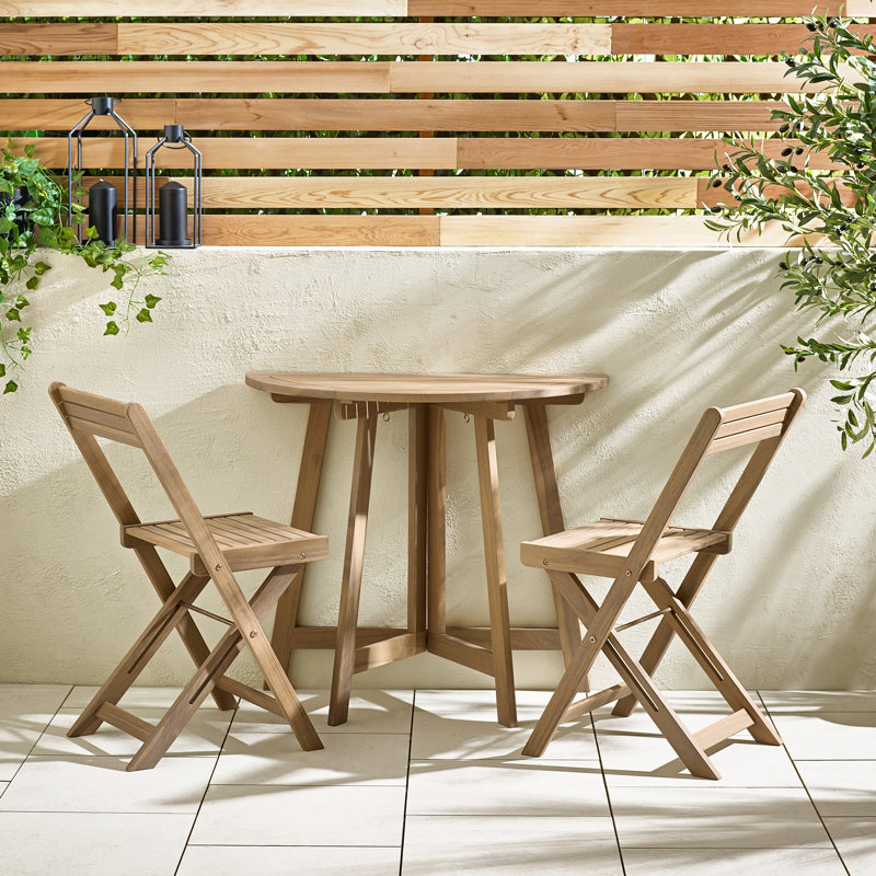 Malani 2-Seater Half-Round Drop Leaf Wooden Garden Dining Table And Chairs Set - Solid Wood