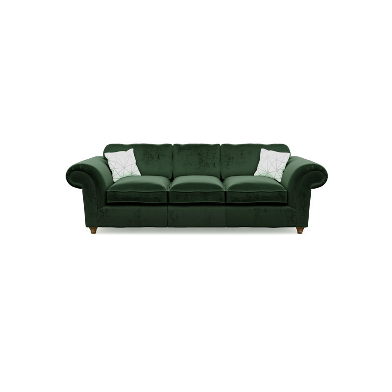 Windsor 3 Seater Velvet Sofa, Bottle Green, Dark Brown Wood