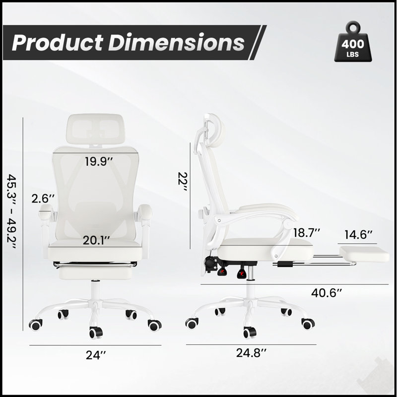 Chaise de bureau ergonomique avec repose-pieds, dossier en filet, support lombaire réglable pour une utilisation confortable à la maison ou au bureau