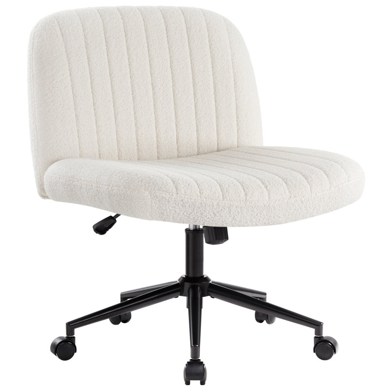 Milicent Armless Wide Desk Chair with Wheels, White, Teddy