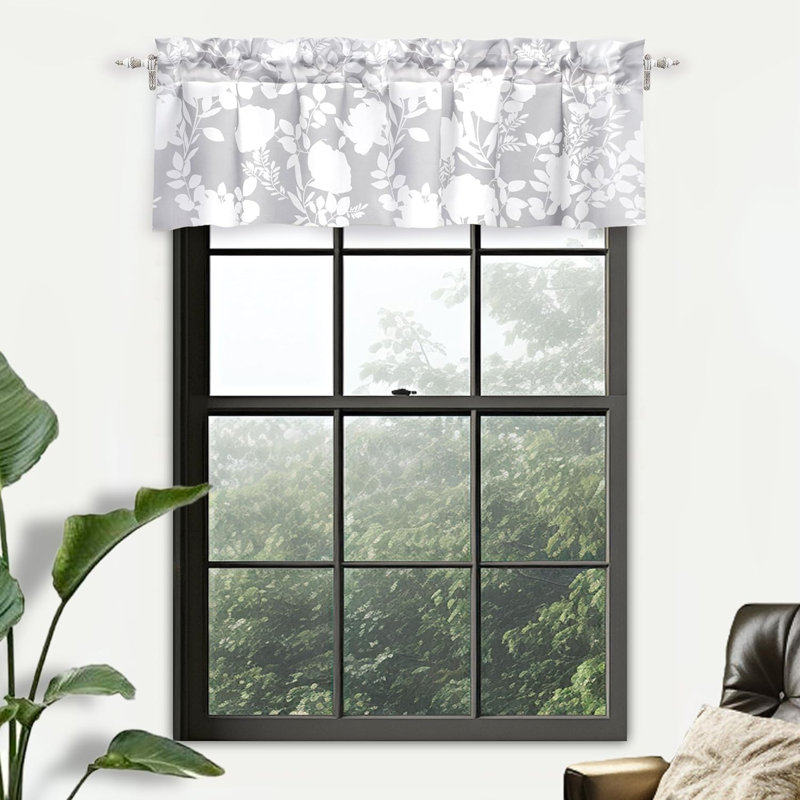 Floral Tailored Window Valance, Grey