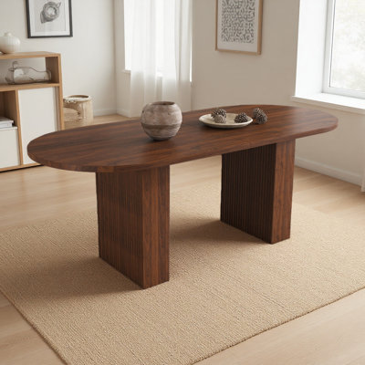 62.9'' Farmhouse Dining Table With Wood Strip Base,  Oval Kitchen Table For 6 People