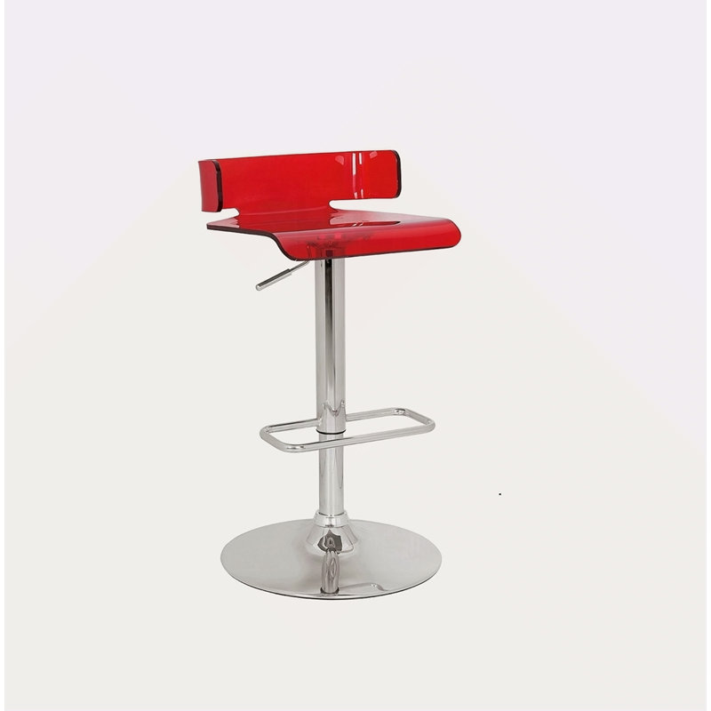 Tabouret de bar à hauteur réglable avec siège pivotant en acrylique rouge et chrome au design épuré et moderne 1 pièce, Rouge