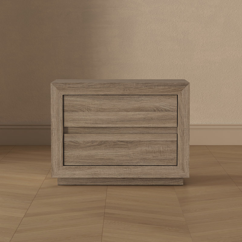 Table de chevet contemporaine à 2 tiroirs Soren, Natural Oak