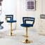 Tabouret de bar bleu de 2 avec des pieds en acier inoxydable de couleur dorée, confortable pour la maison et le café (deux pièces)