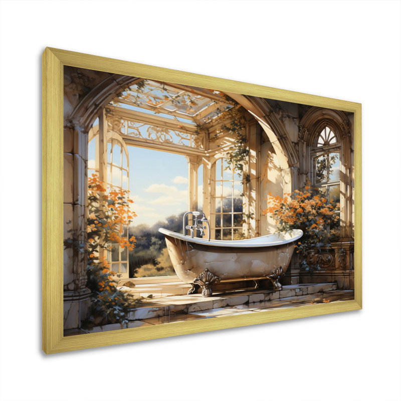 Salle de bain Golden Luxe I - Art mural de salle de bain, H 30 po x l 40 po x P 1,5 po, Cadre doré simple
