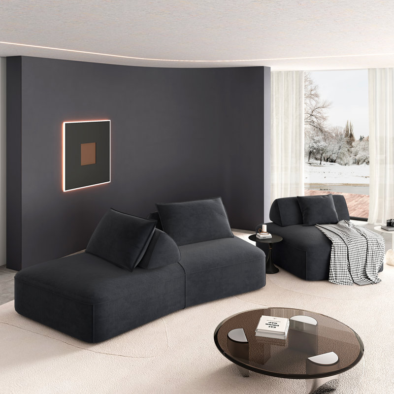 Ensemble de canapés modulaires surdimensionnés de luxe avec lumière de 139 po, canapé modulaire rembourré moelleux en chenille avec dossiers amovibles et coussins moelleux, noir