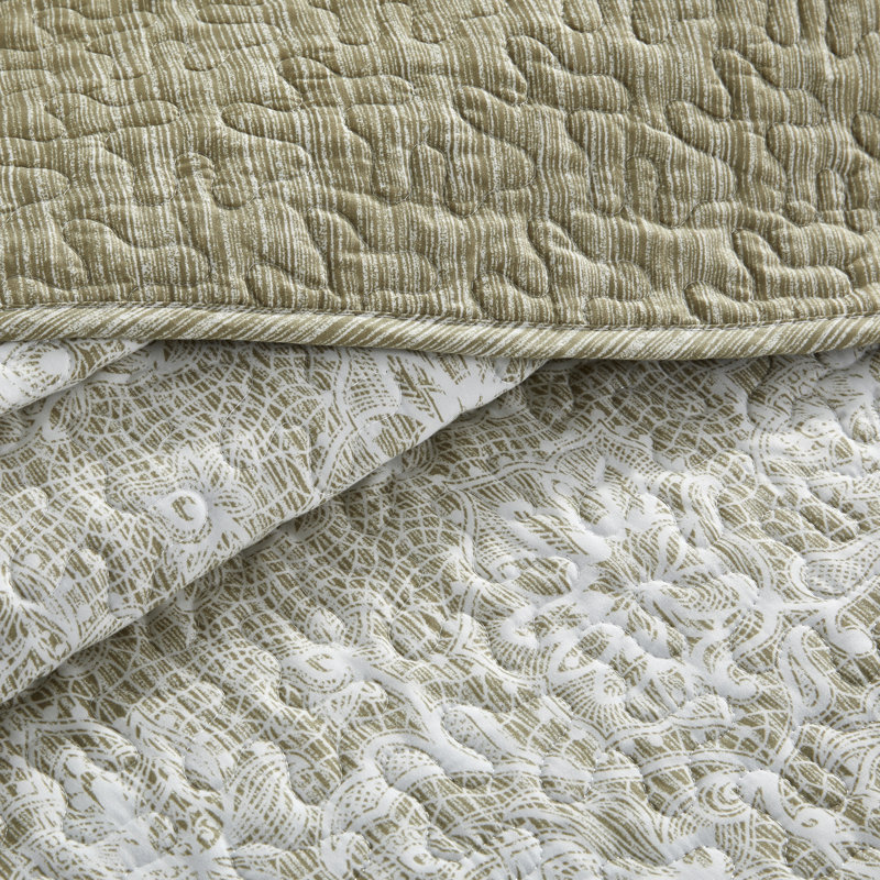 5 Piece Emma Printed Microfiber Quilts Set, Taupe, Oversized King Quilt+2 King Shams+2 Throw Pillows