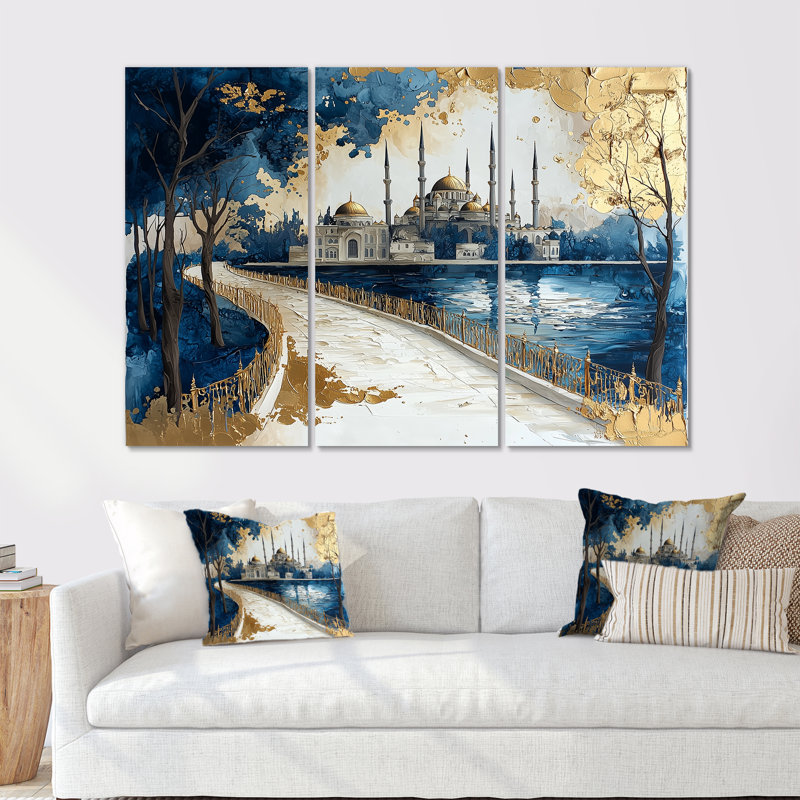 «Blue City», art mural bleu, paysage urbain d'Istambul, Toile tendue, H 32 po x l 48 po x P 1 po