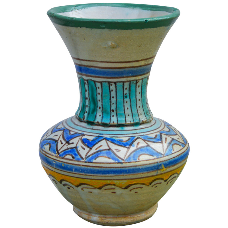 Vase de table intérieur / extérieur orange / turquoise / beige 6,5 po