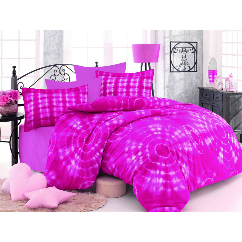 Ensemble de housse de couette 100% coton Wayde, Housse de couette double TG + 3 pièces supplémen, Rose
