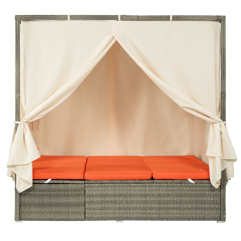 79.9" U_Style Adjustable Sun Bed With Curtain, High Comfort, With 3 Colors, Orange