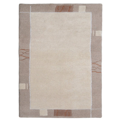 Beige Wool Handmade Tibbati Contemporary Rectangle Indoor Area Rug