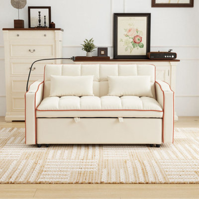 51" 3-in-1 Sofa Bed with Phone Stand, Velvet Pull-Out Loveseat with Adjustable Back and USB Port for Living Room and Apartment
