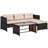 Outsunny 3 Piece Patio Furniture Set, Rattan Outdoor Sofa Set With Chaise Lounge & Loveseat, Soft Cushions, Tempered Glass Table, L-Shaped Sectional Couch, Beige