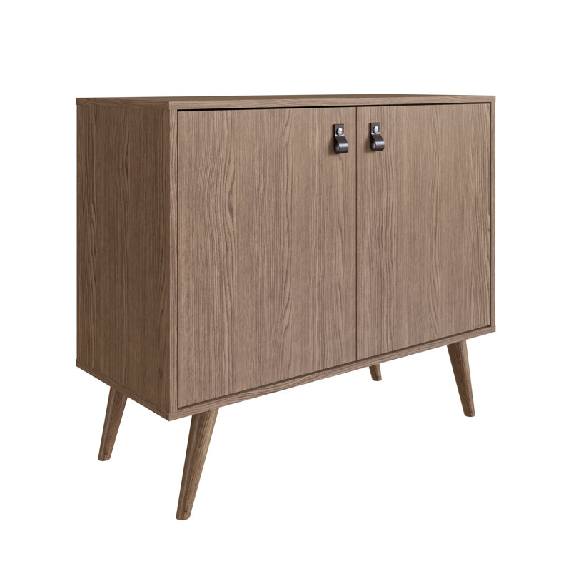 Amber Natural Eucalyptus Wood Buffet Sideboard with Faux Leather Handles
