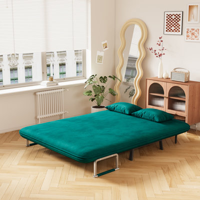 Fauteuil-lit convertible en velours de 55 po, canapé-lit à trois volets avec dossier et coussin réglables, canapé-lit de loisirs avec structure en acier robuste pour la maison et le bureau, fauteuil-lit confortable