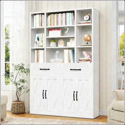 Bibliothèque de 71 pouces de hauteur en métal avec tablettes, tiroirs et portes réglables pour un rangement polyvalent et un style industriel