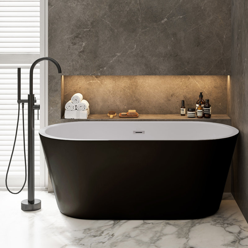 Claire 60" Freestanding Bathtub, Matte Black/Matte White