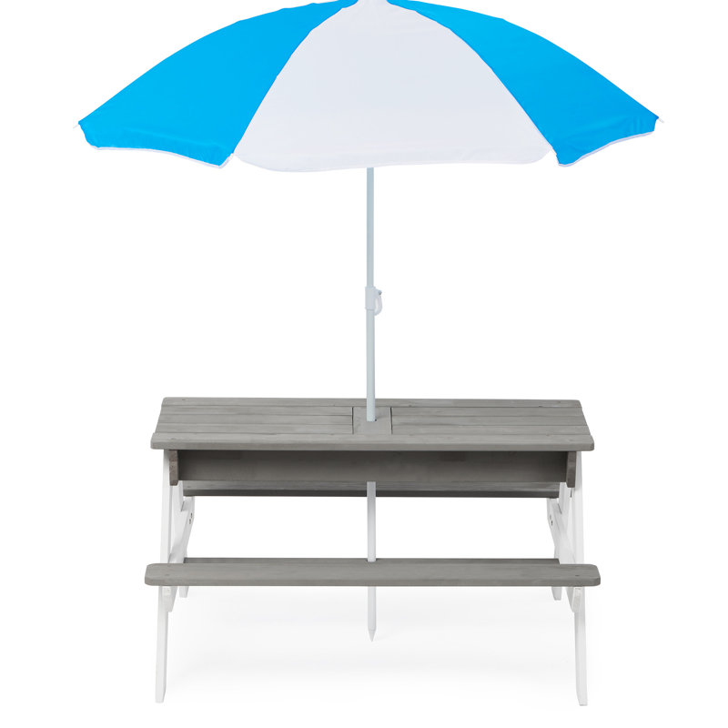 31 Table de pique-nique d'extérieur avec parasol - table de sable et d'eau convertible, gris, activité en bois naturel pliable