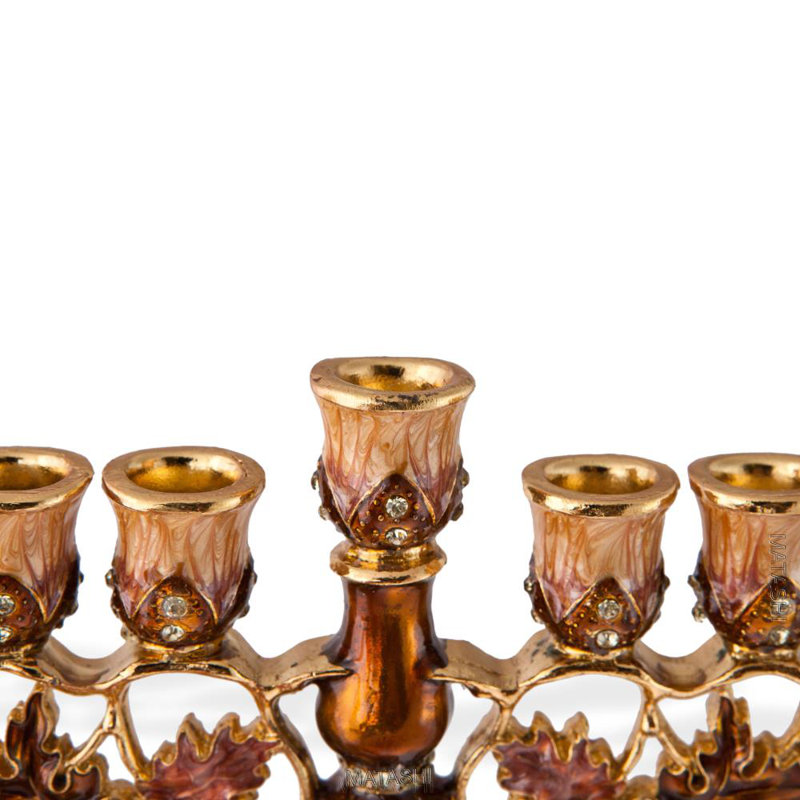 Menora orné de cristal doré 24 carats à la main