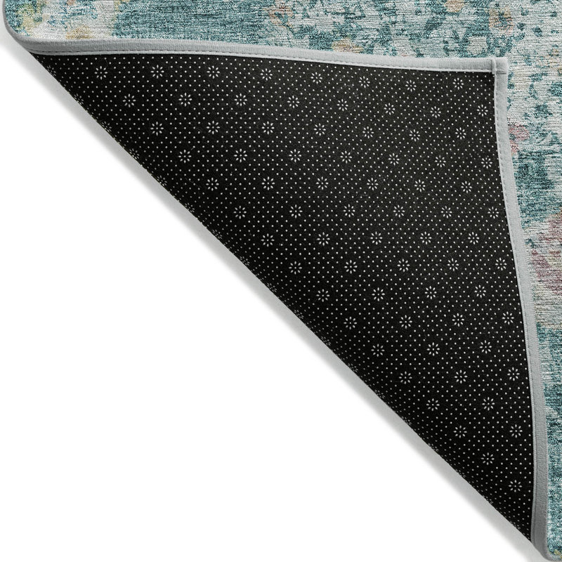 Machine Washable Indoor/Outdoor Claudian ACN1236 Teal Rug, Rectangle 3' x 5'