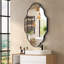 Miroir mural ovale avec cadre en aluminium, verre trempé HD, décor mosaïque, suspension verticale / horizontale, résistant aux chocs pour meuble-lavabo, salon et entrée-783339885-783339884